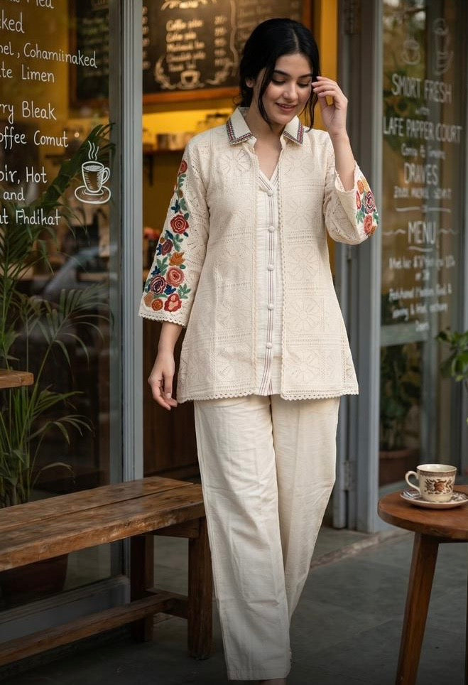 Premium embroidery cotton silk co ord set