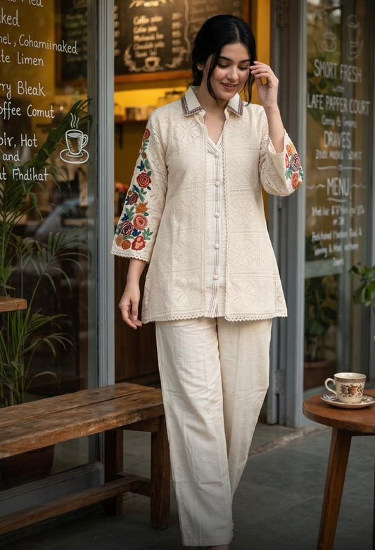 Premium embroidery cotton silk co ord set