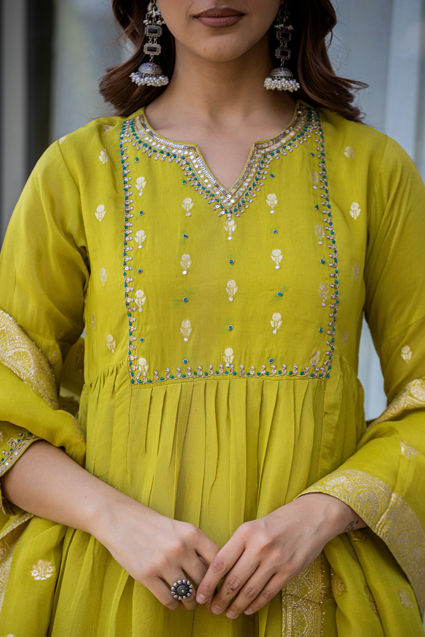Green organza tissue Anarkali