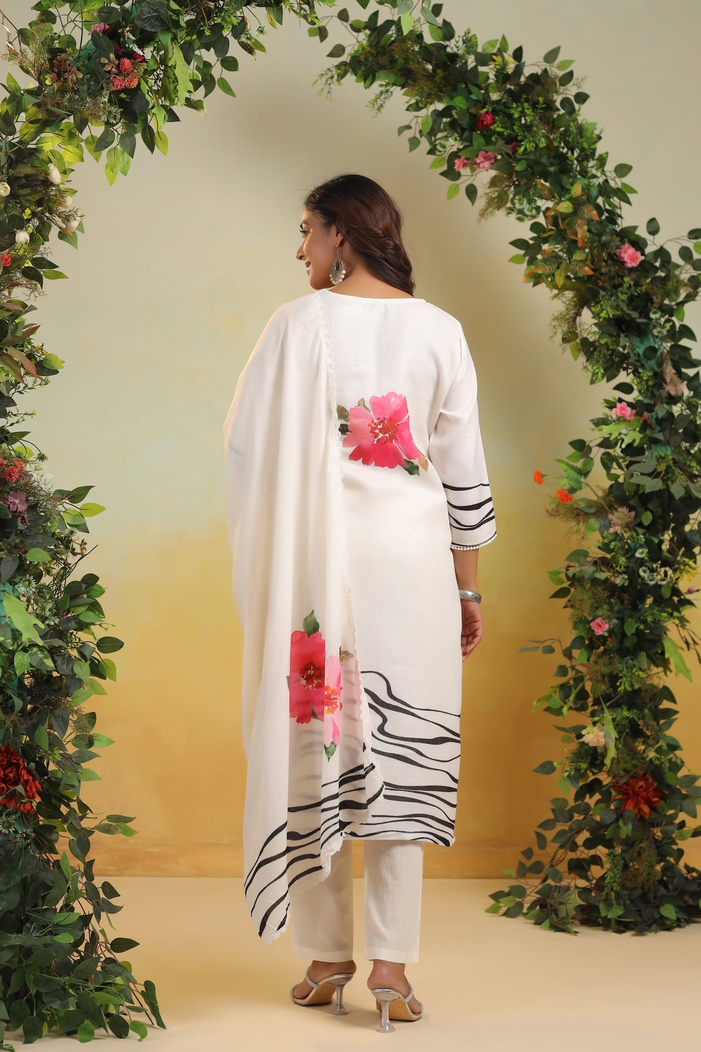 White floral linen cotton