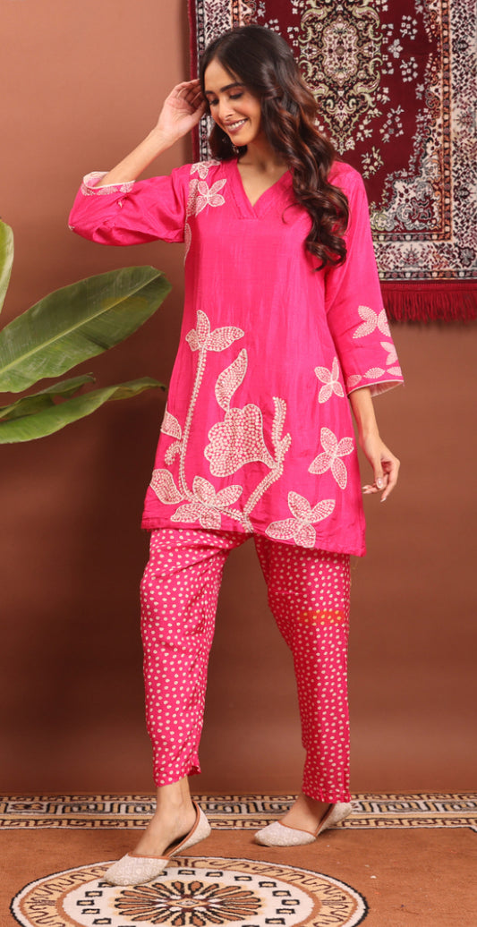Pink silk co ord set