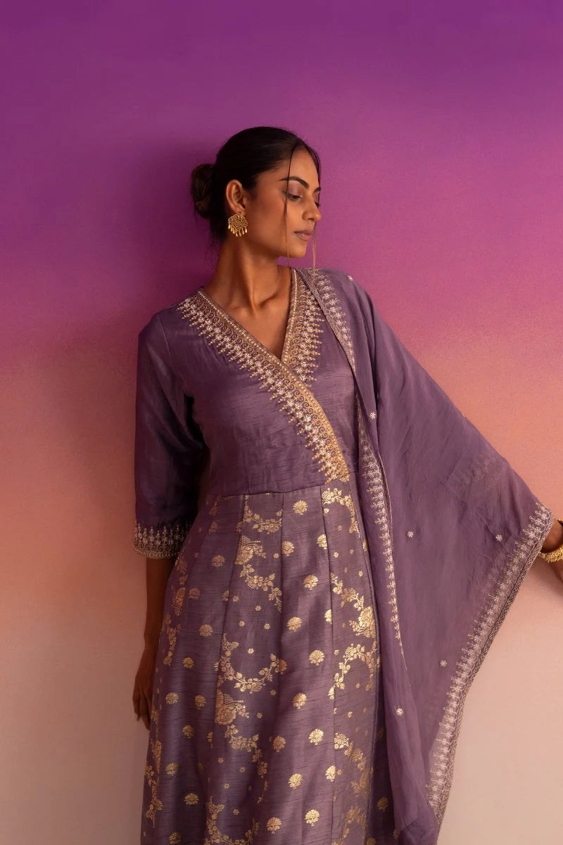 Mauve Kalidar Suit Set with Delicate Jacquard Weaving