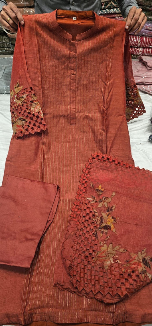 Cut work mul chandari suit