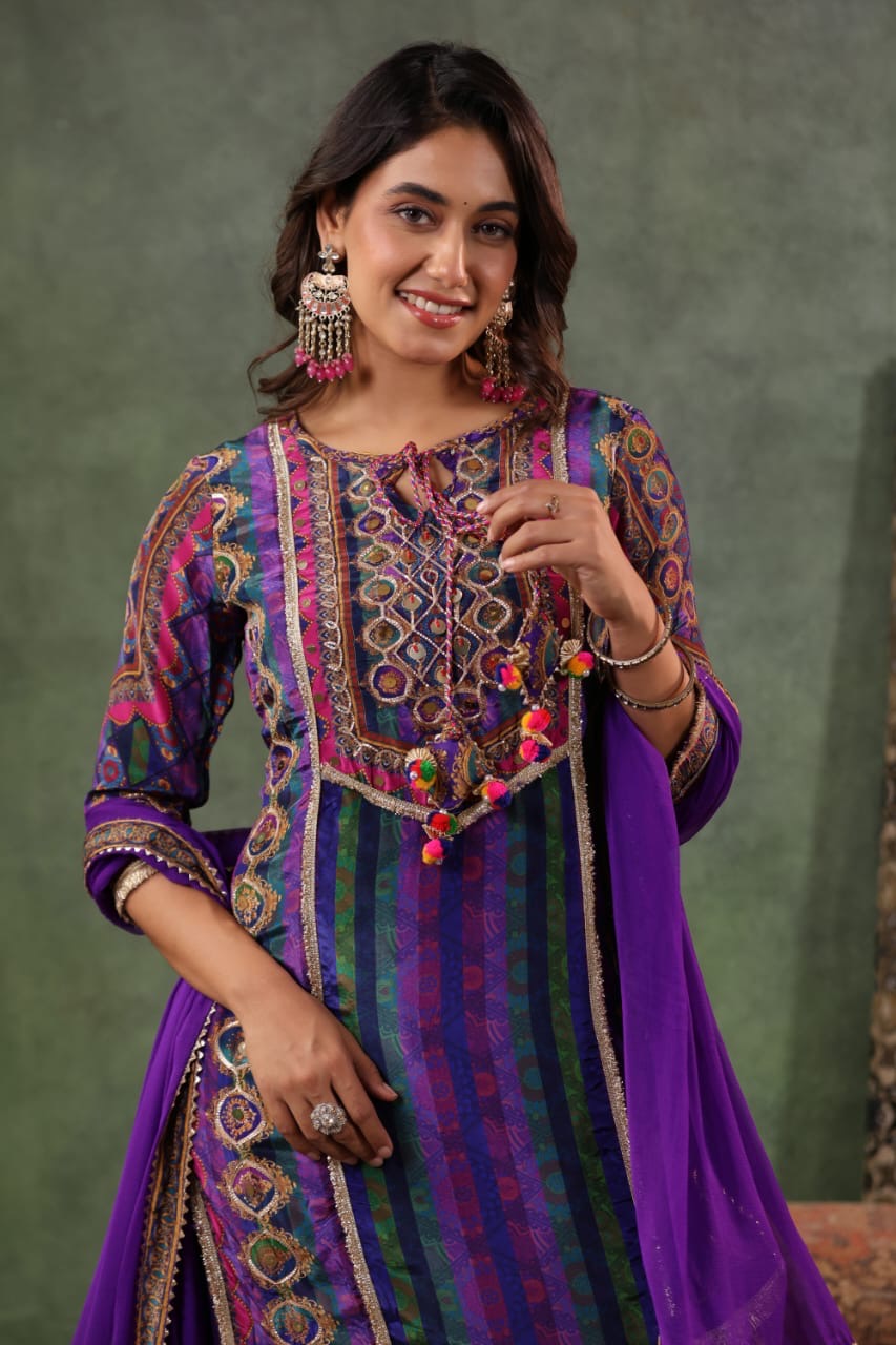 Pure muslin silk Farshi salwar suit with bag