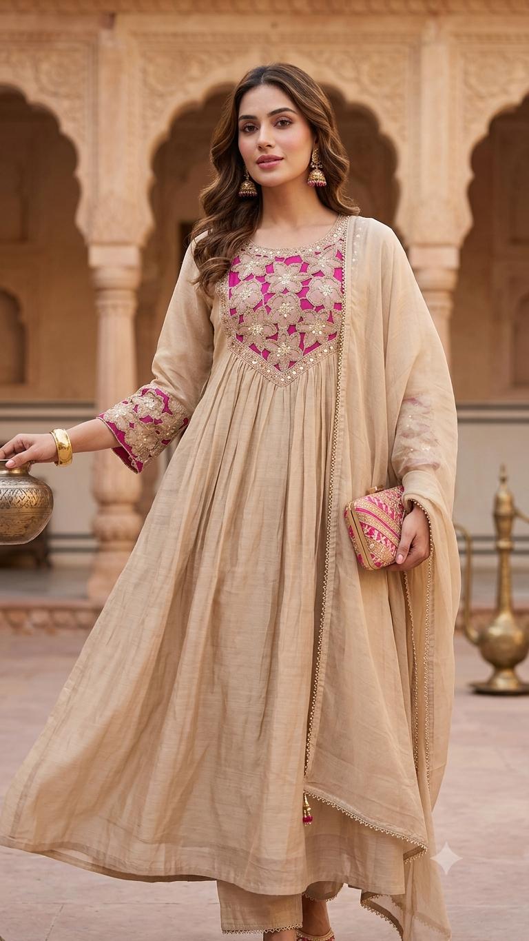 Beautiful & sober mul chandari suit Aline