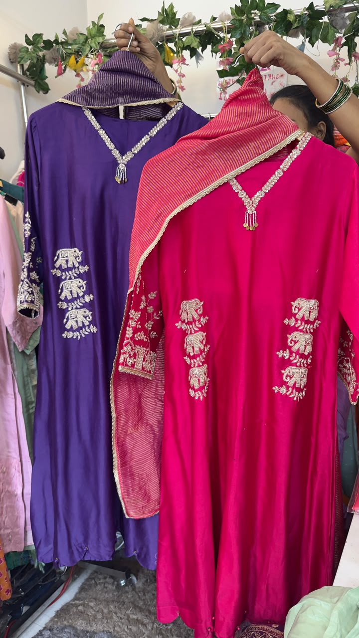 Elephant handwork silk designer suit