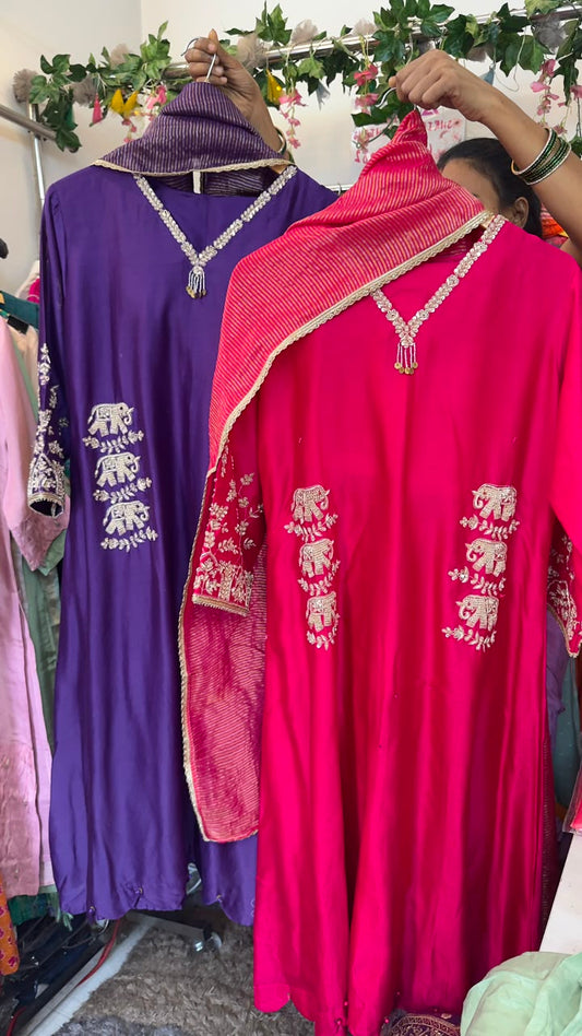 Elephant handwork silk designer suit