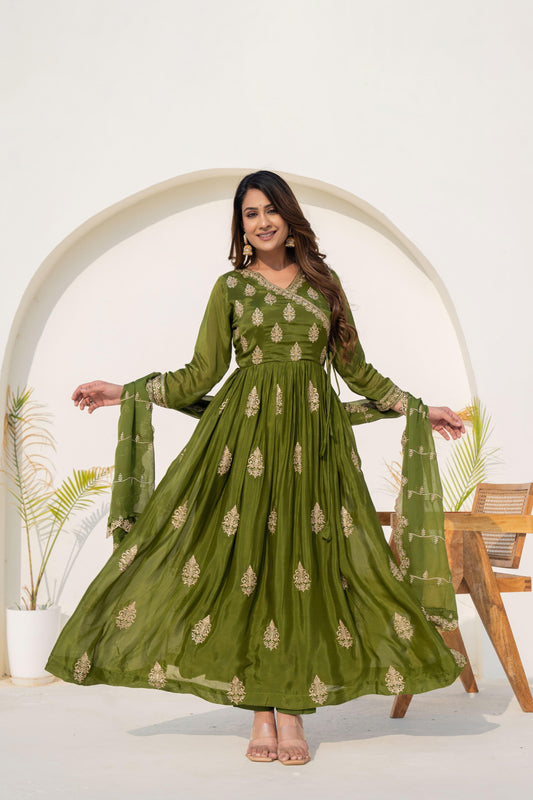 Mehendi green silk Anarkali