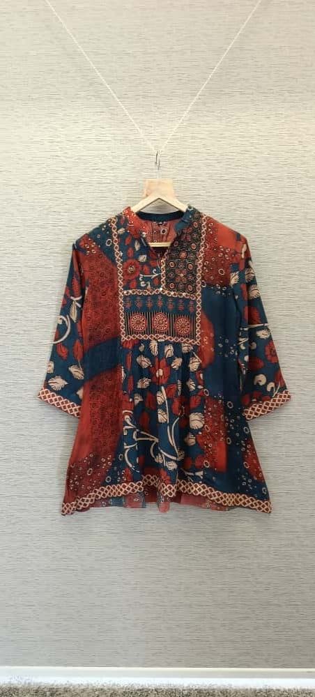 Blue Marron  multi print  Ajrakh crepe skirt