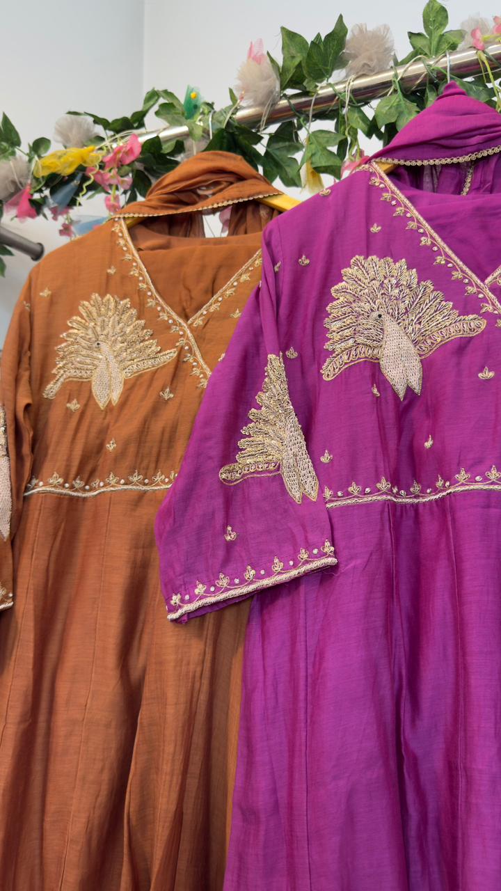 Peacock Zari work Aline mul chandari suit