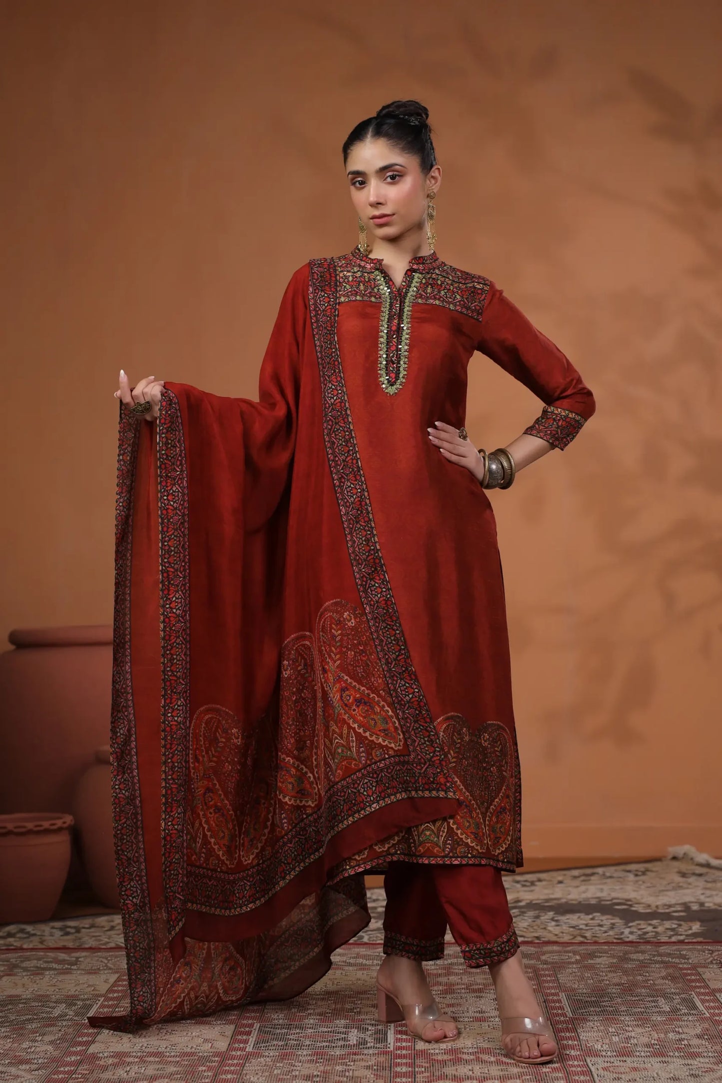 Classy maroon silk suit