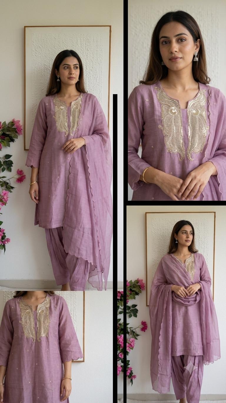 Luxe tissue chandari  Farshi pants with short straight kurta  suit