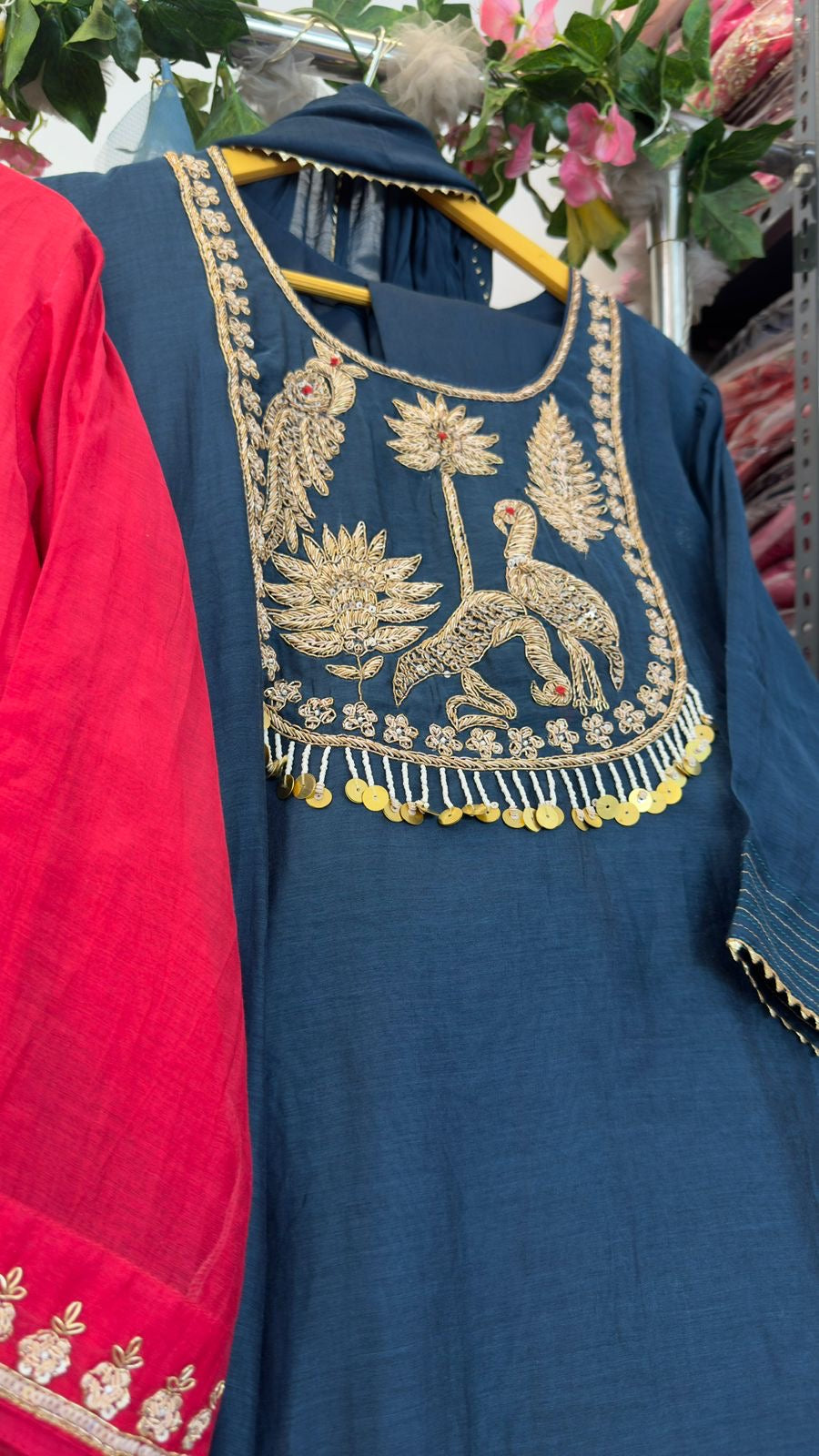 Designer mul chandari zari hand work suit