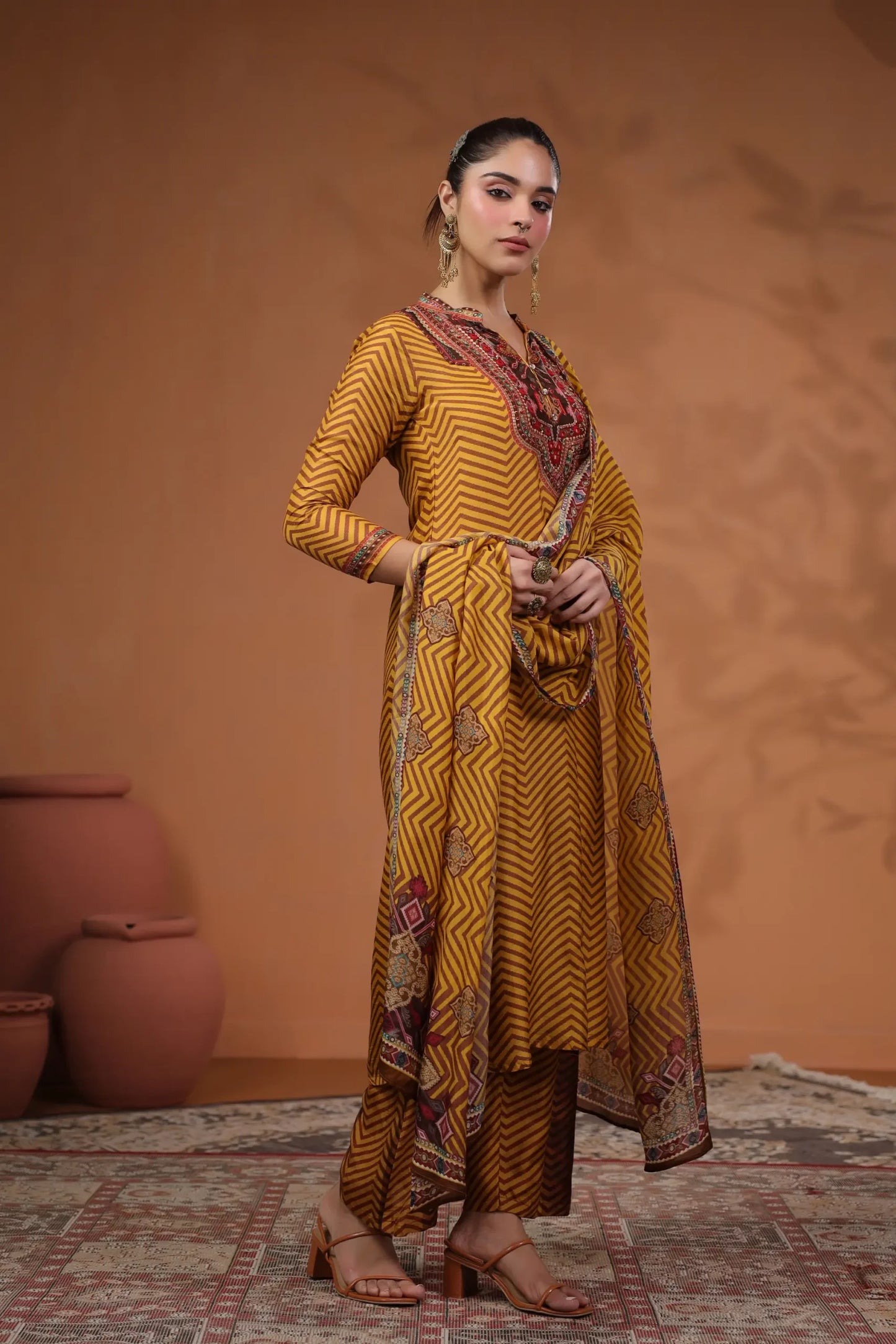 Mustard silk suit