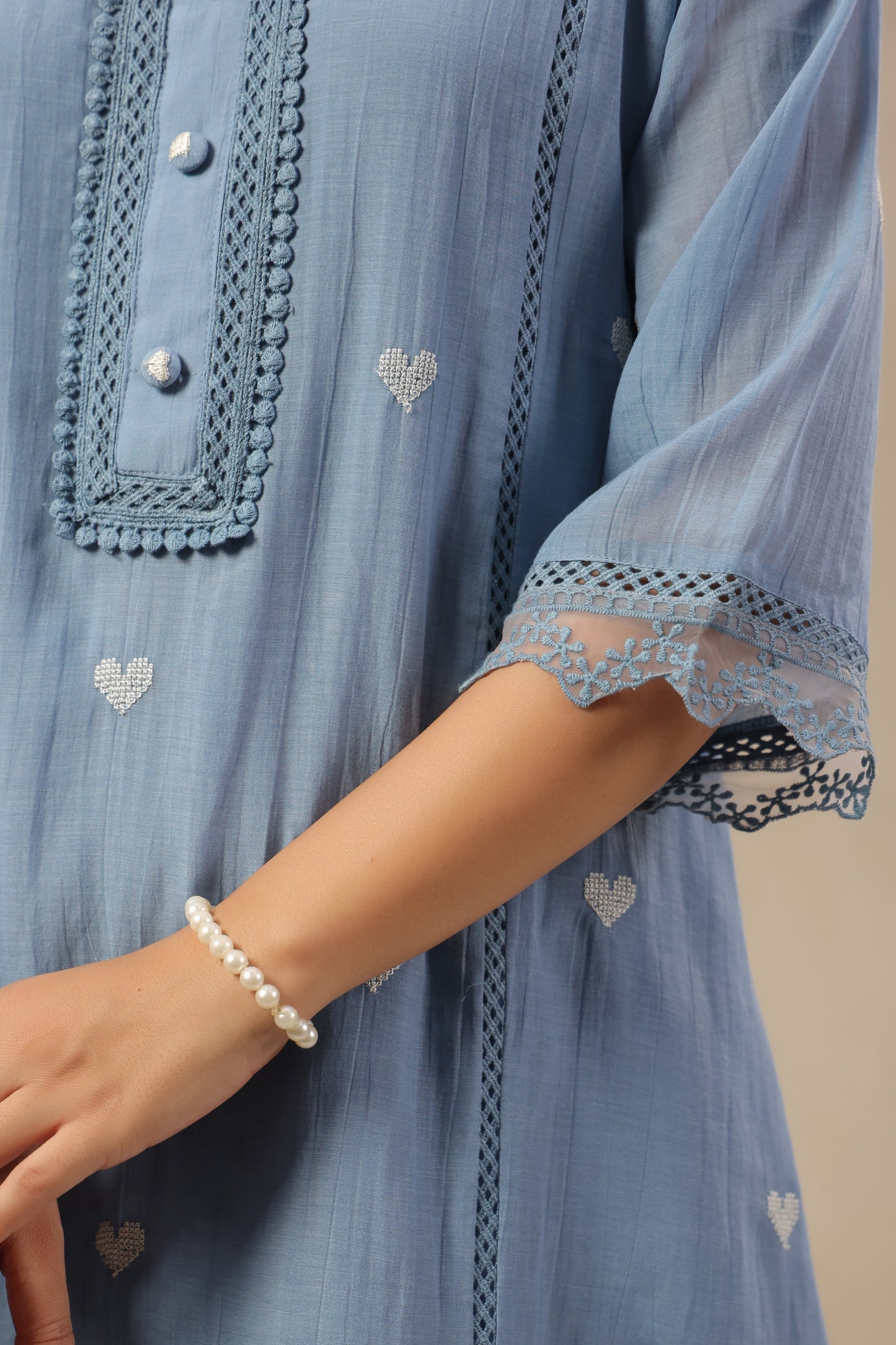 Heart blue pink mul chandari co ord set