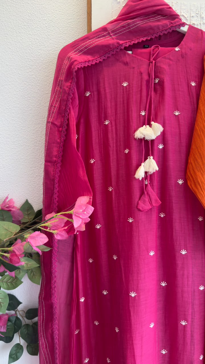 Cross embroidery mul chandari Aline suit