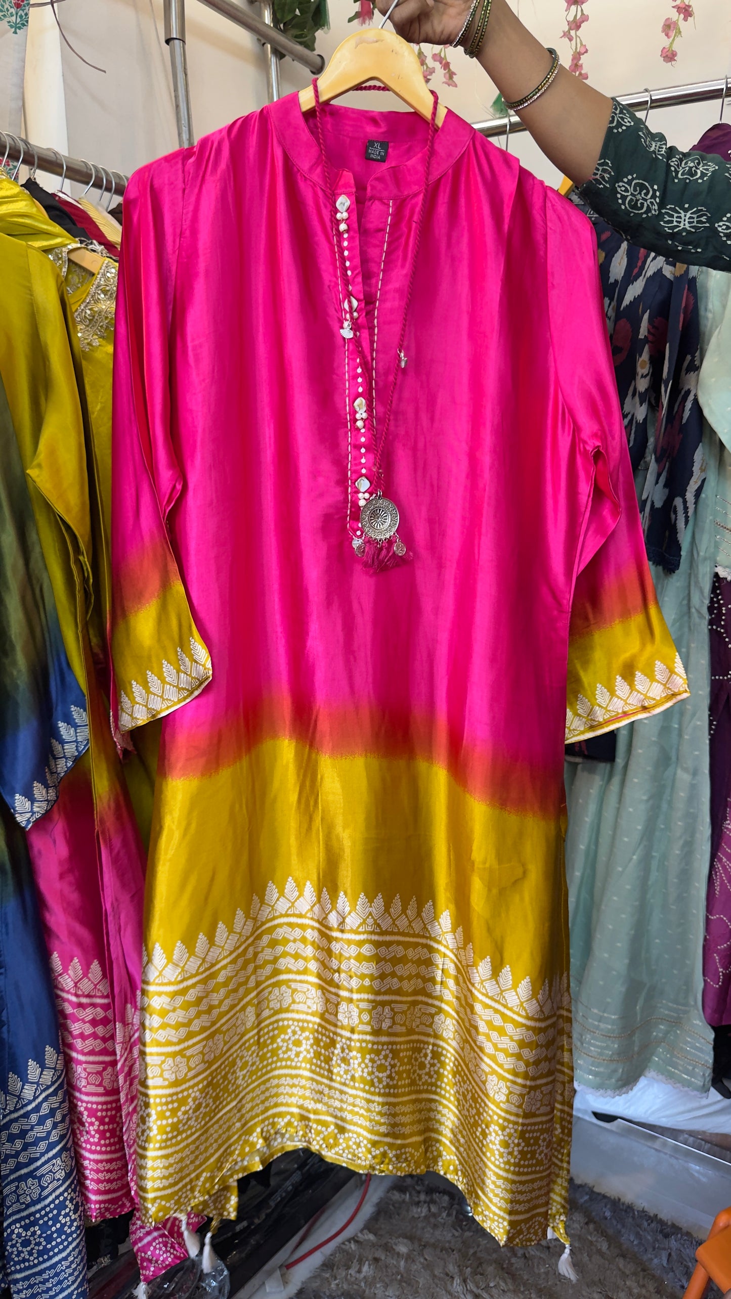 Pink Gajji kurta pant with cotton lining