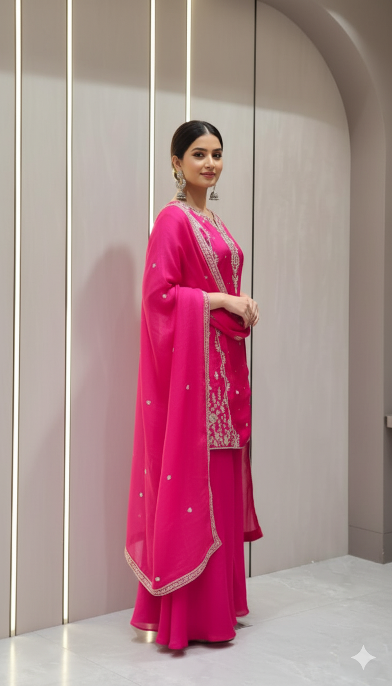 Pure hot pink silk handwork divider set