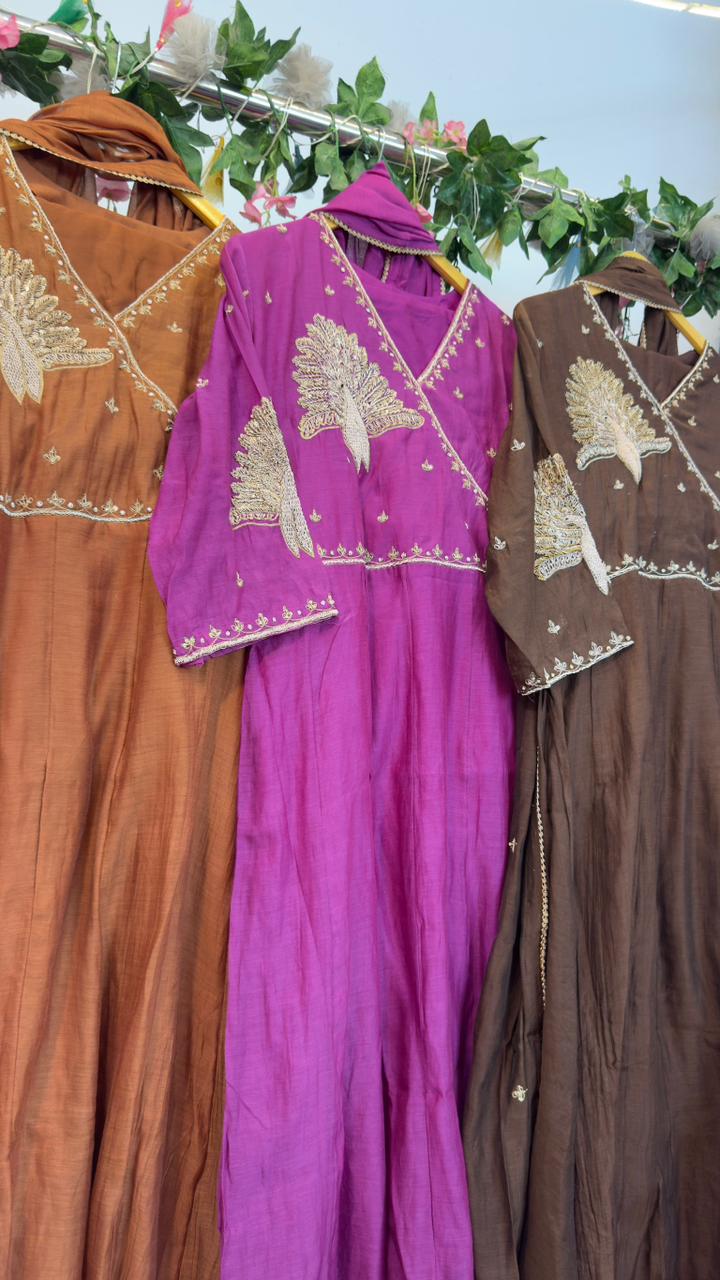 Peacock Zari work Aline mul chandari suit