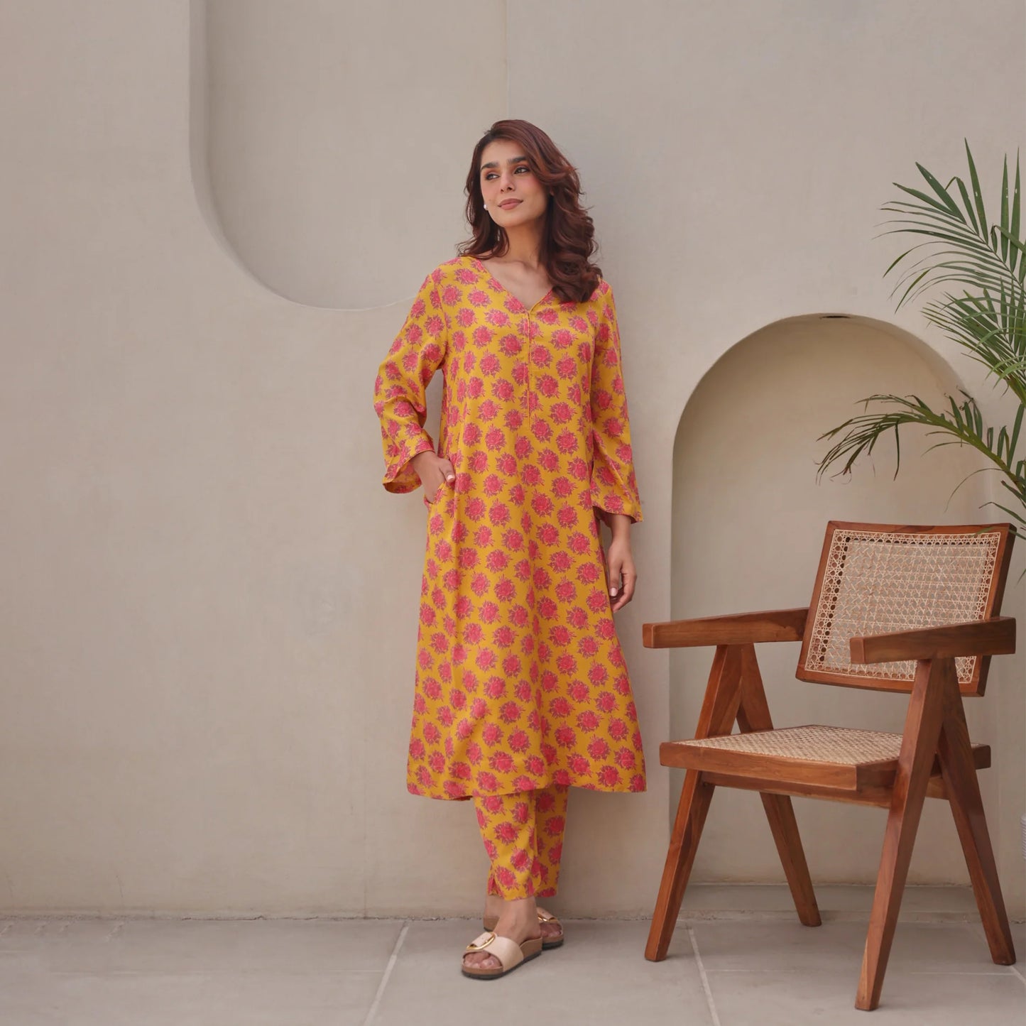 Yellow Floral Printed Modal Co-Ord Set