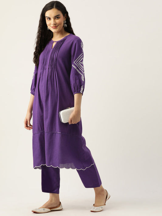 Purple / green cotton embroidery