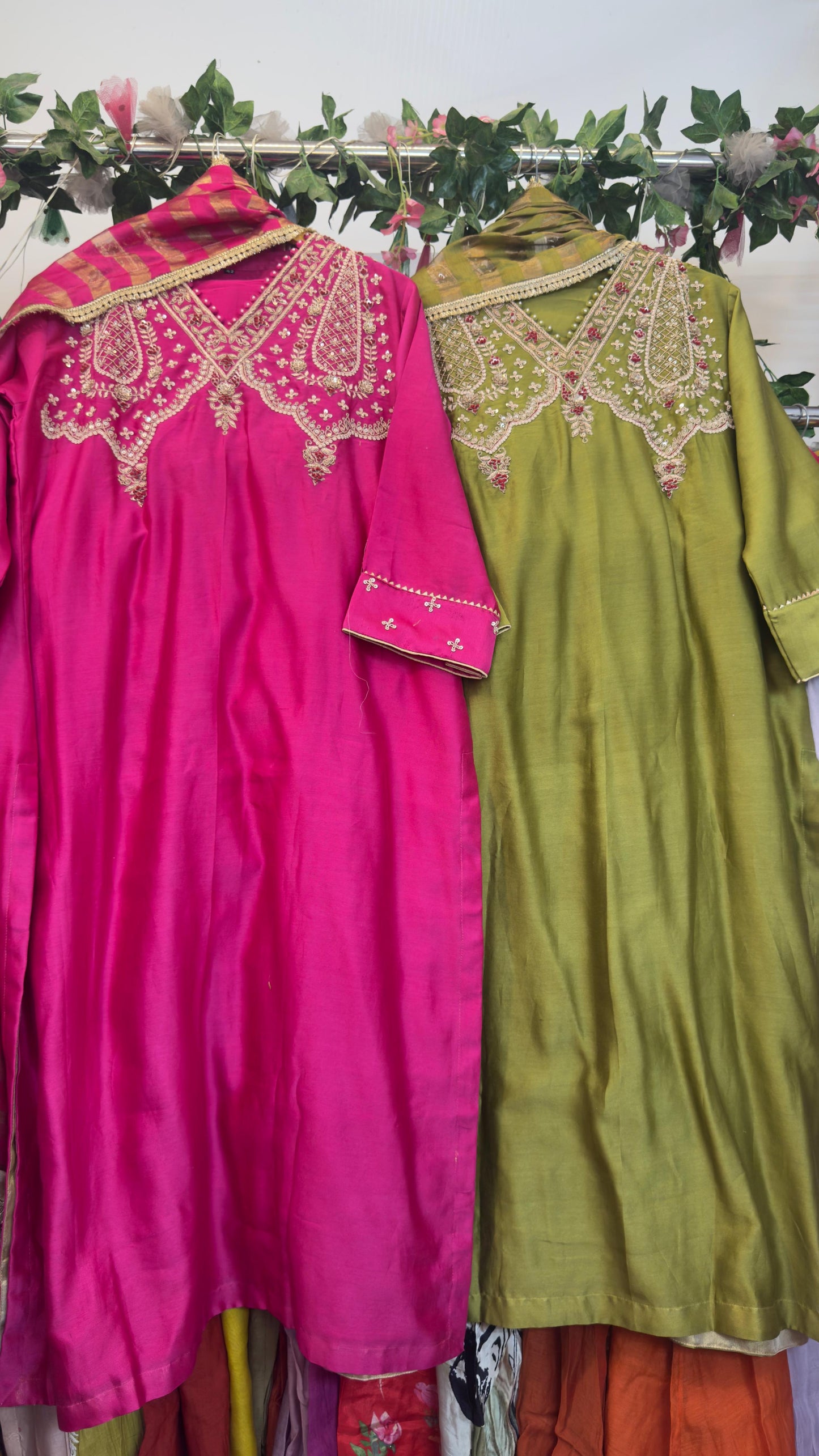 Premium chandari silk straight suit with heavy dupatta and staright silk pants
