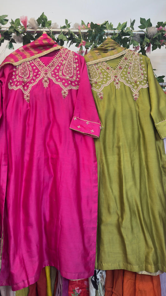 Premium chandari silk straight suit with heavy dupatta and staright silk pants