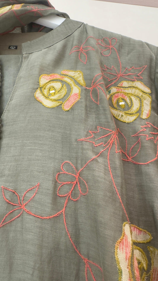 Appliqué mul chandari suit staright pattern