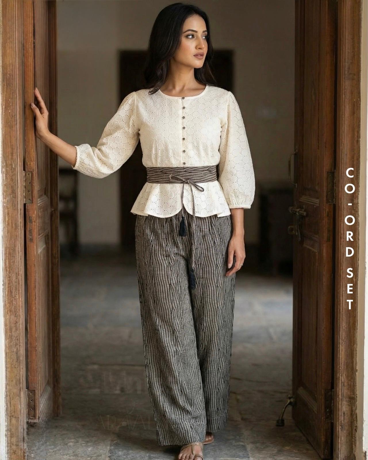 Cotton hakoba co ord set with belt