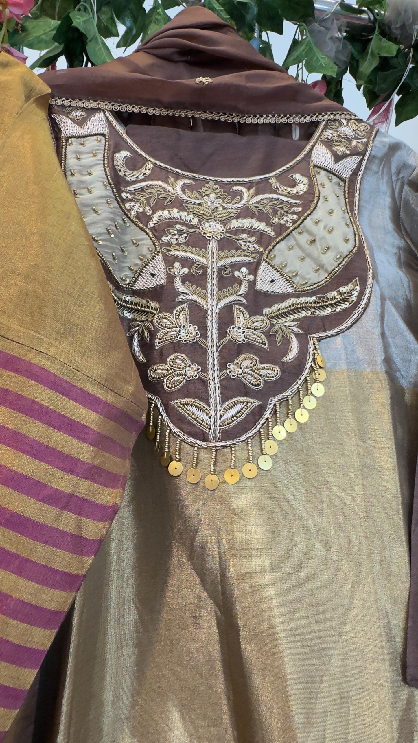 Trendy tissue staright suit with organza dup and silk pants