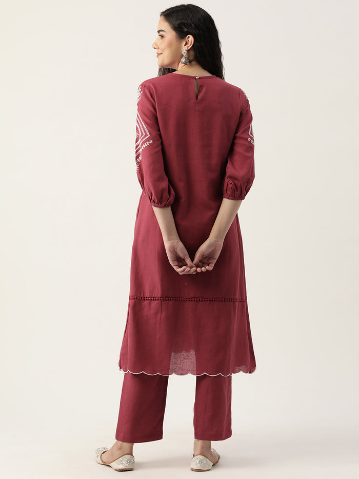 Marron EMBROIDERED KURTA PANT SET