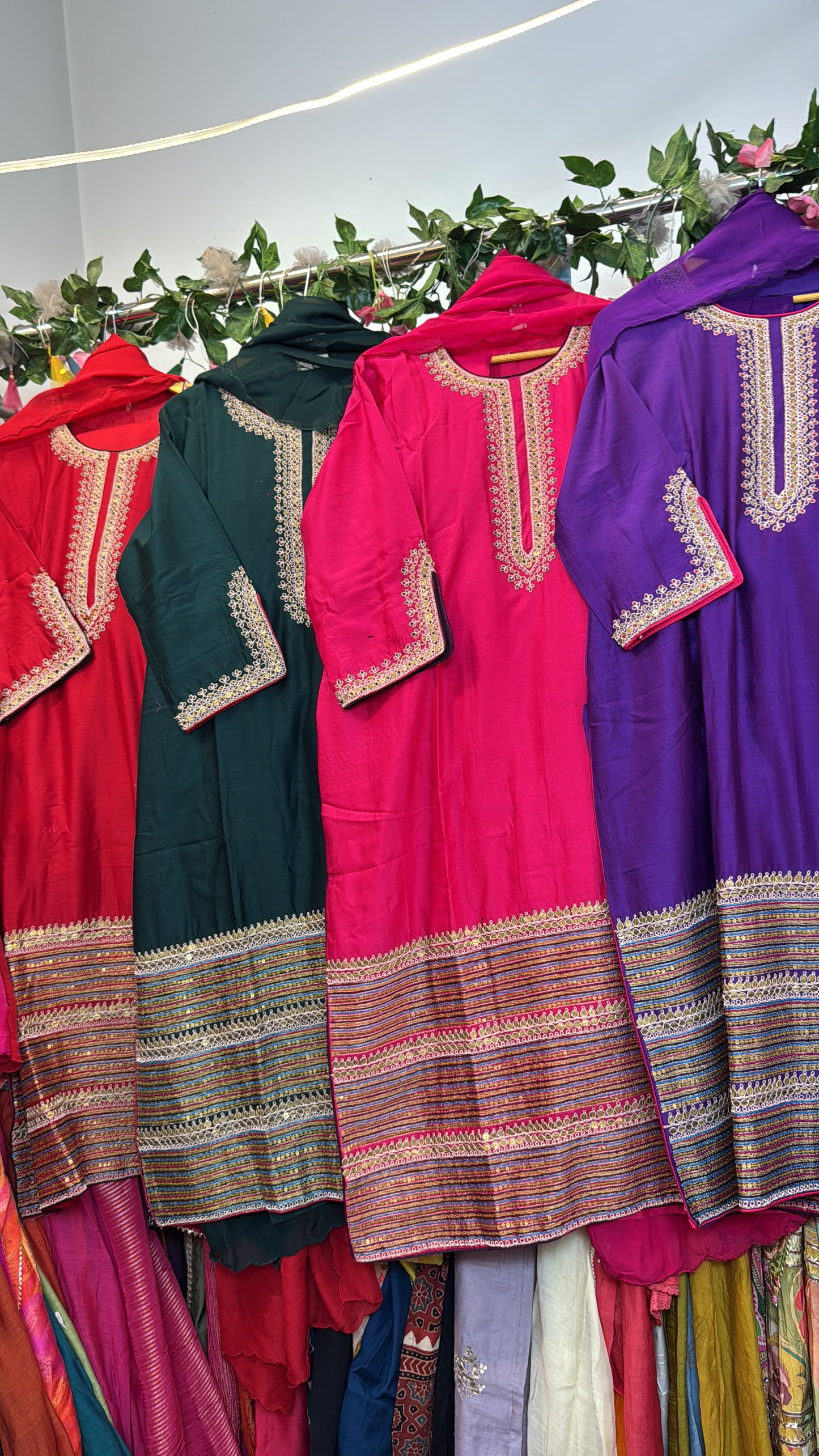 Silky heavy hand work hem suit