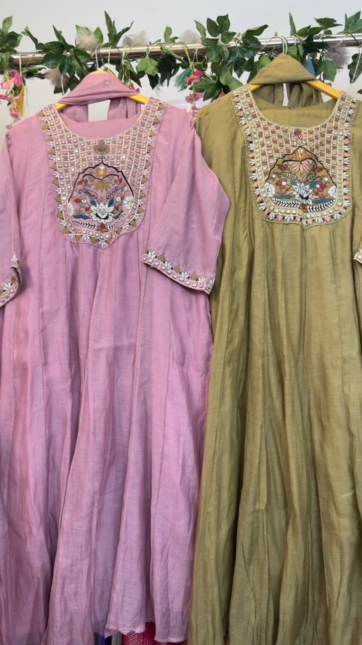 African handwork with real mirror work mul chandari suit
