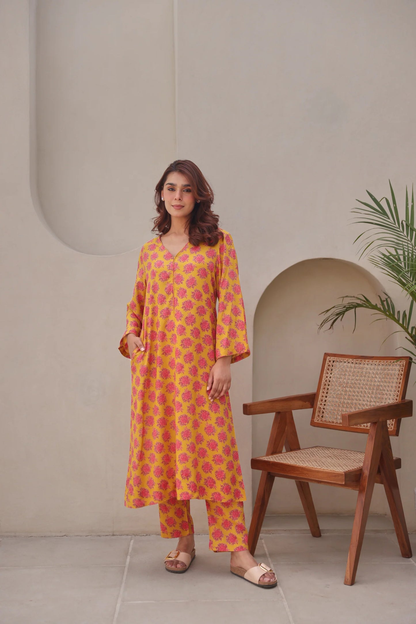 Yellow Floral Printed Modal Co-Ord Set
