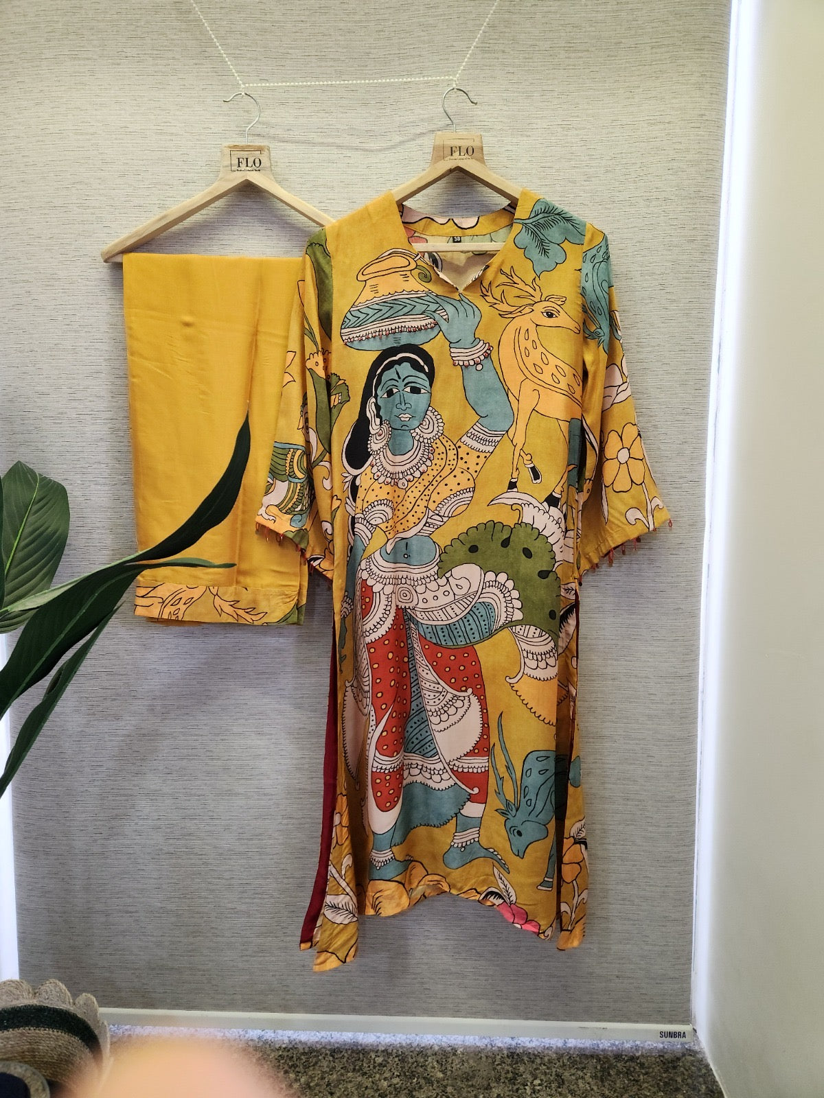 Yellow chitra Kamkari model kurta pant set