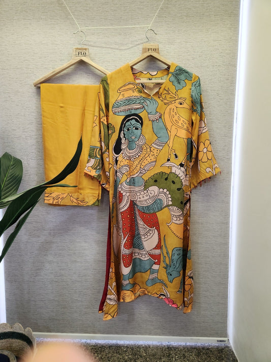 Yellow chitra Kamkari model kurta pant set
