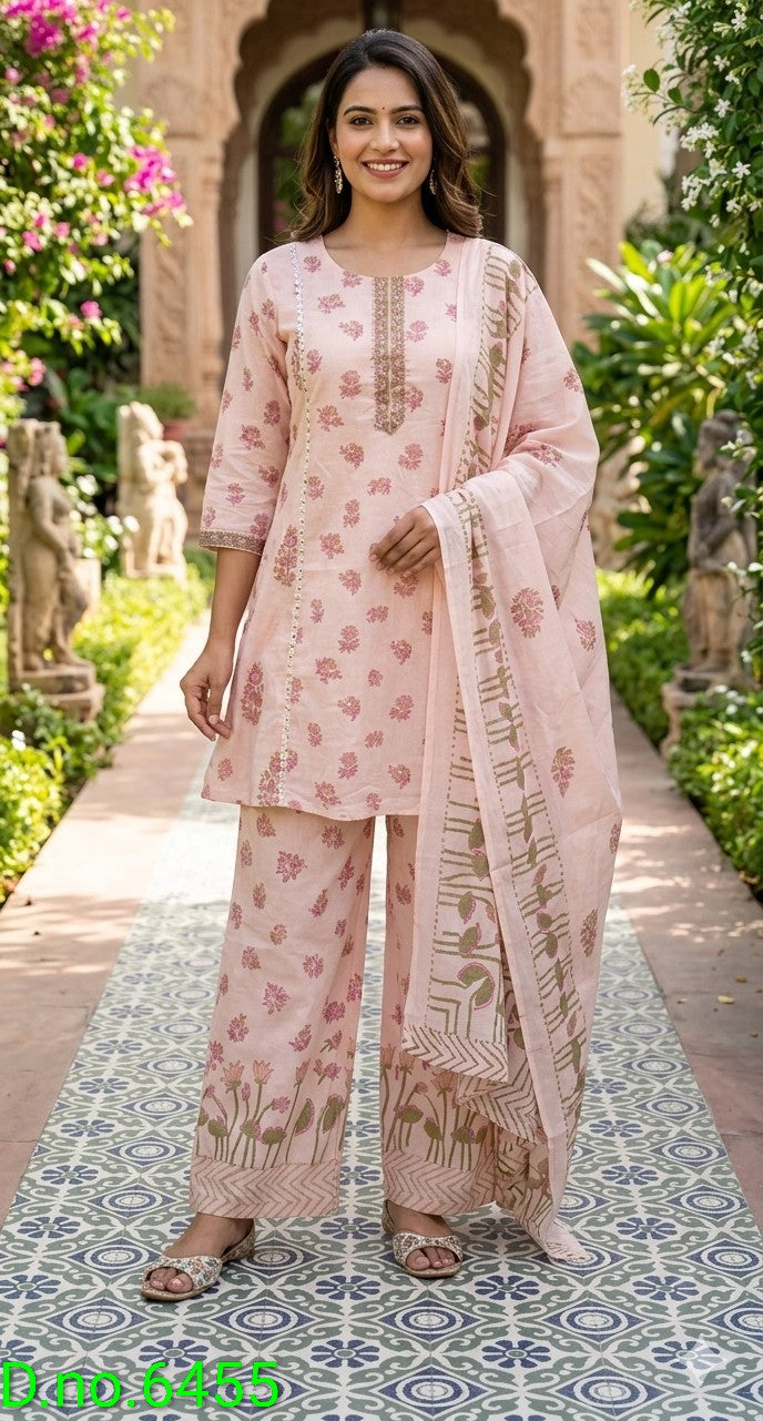 Classy chandari cotton hand block suit