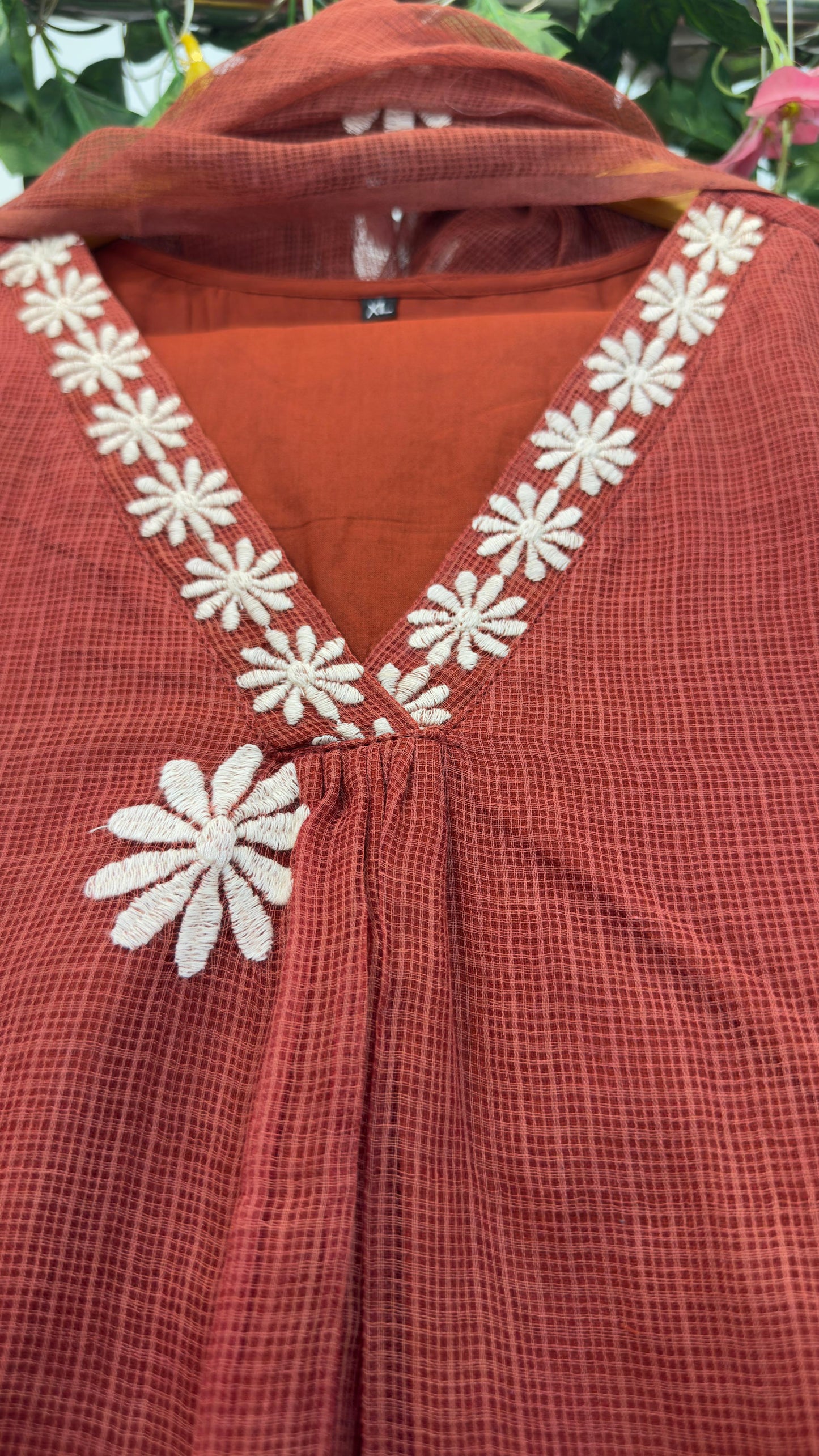 Sunflower embroidery cotton kota doria suit