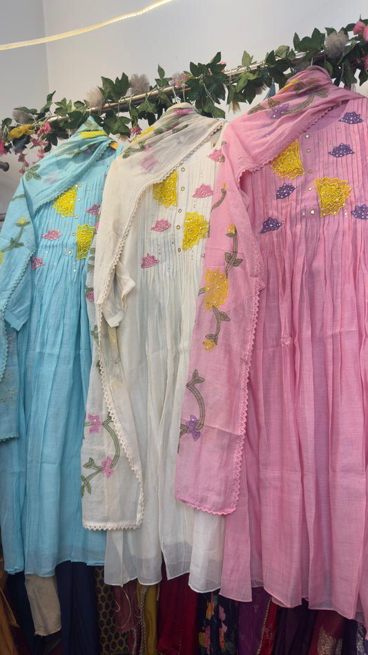 Pastel mul chandari appliqué suit