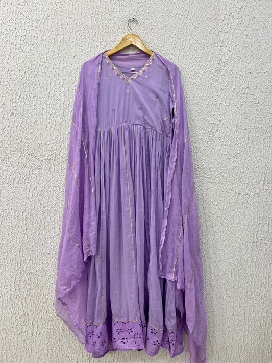Lavender mul cotton Anarkali