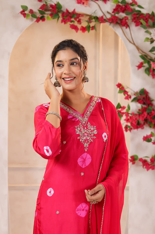 Pink Bandhani silk suit