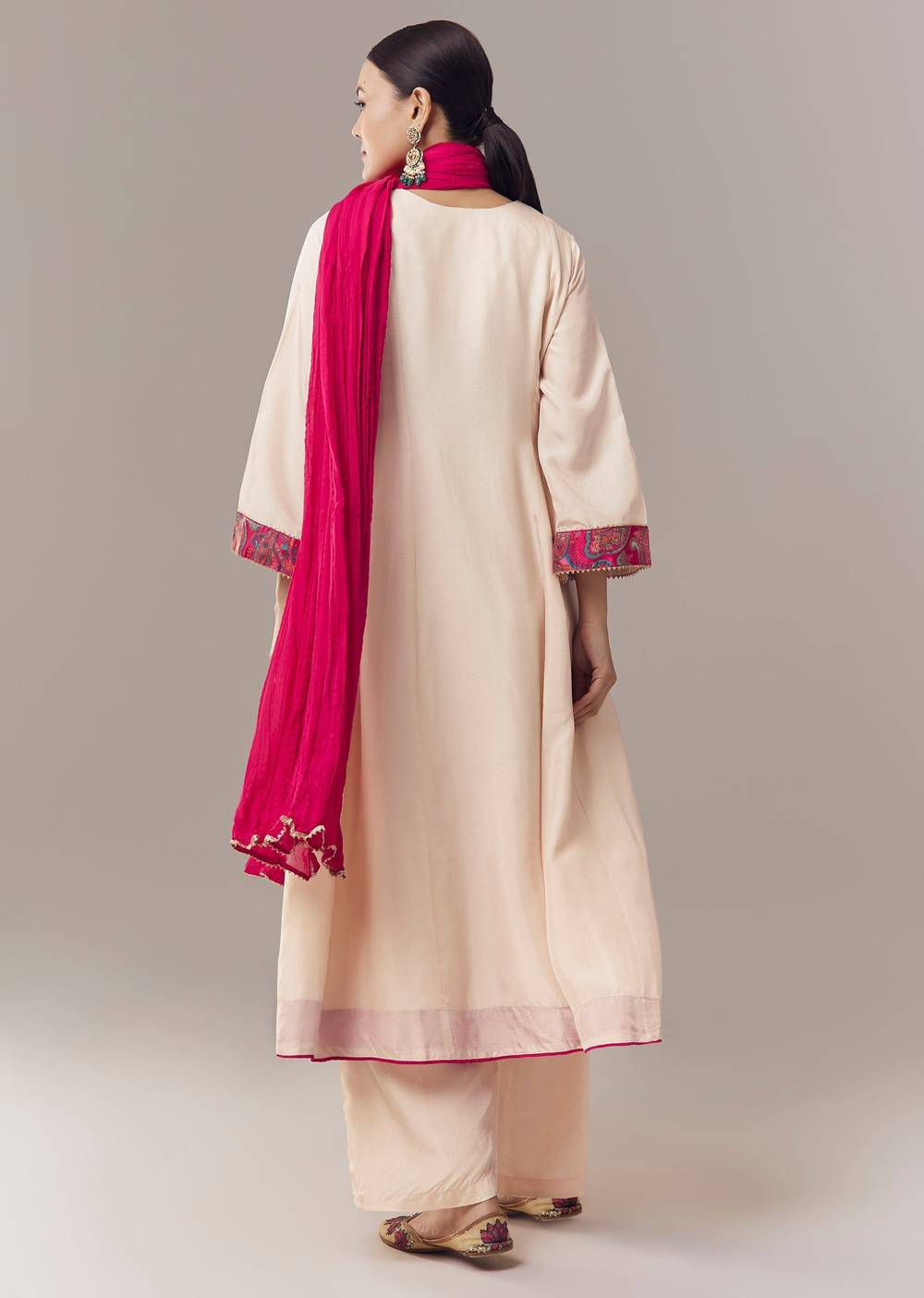 Ivory Anarkali Suit With Gotta Lace Work And Dupatta