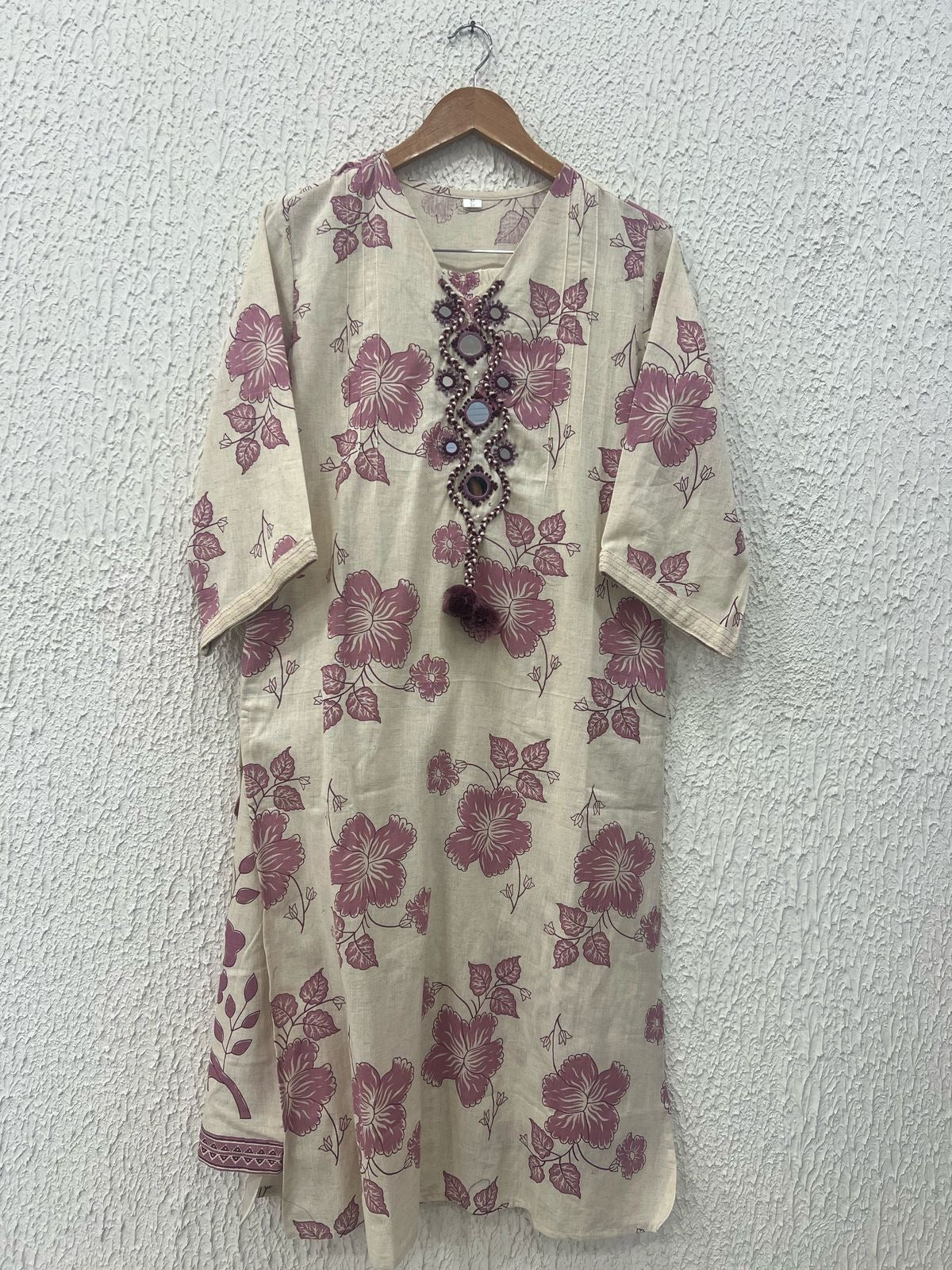 Purple cotton real mirror kurta pant
