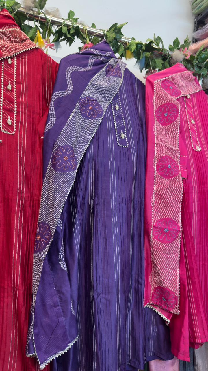 Katha heavy embroidery chandari silk straight suit