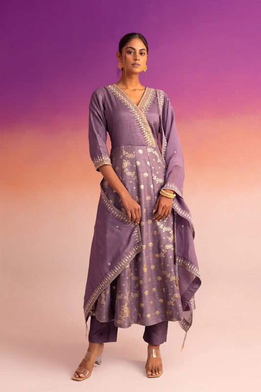 Mauve Kalidar Suit Set with Delicate Jacquard Weaving