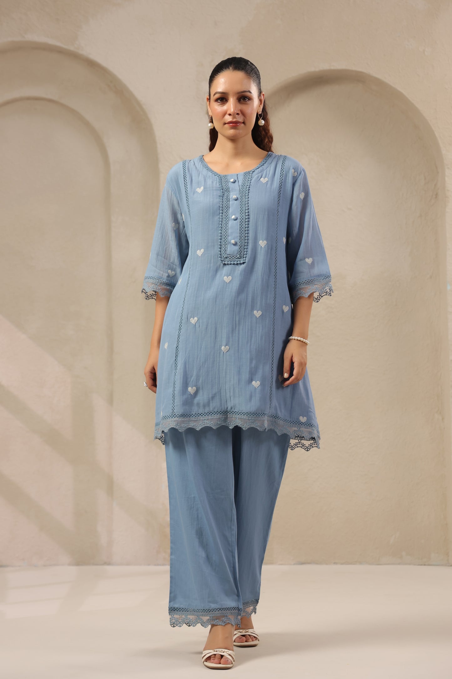 Heart blue pink mul chandari co ord set