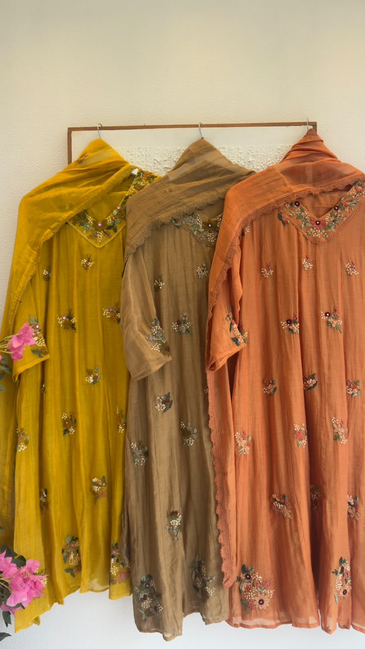 Elegant Aline French embroidery mul chandari suit