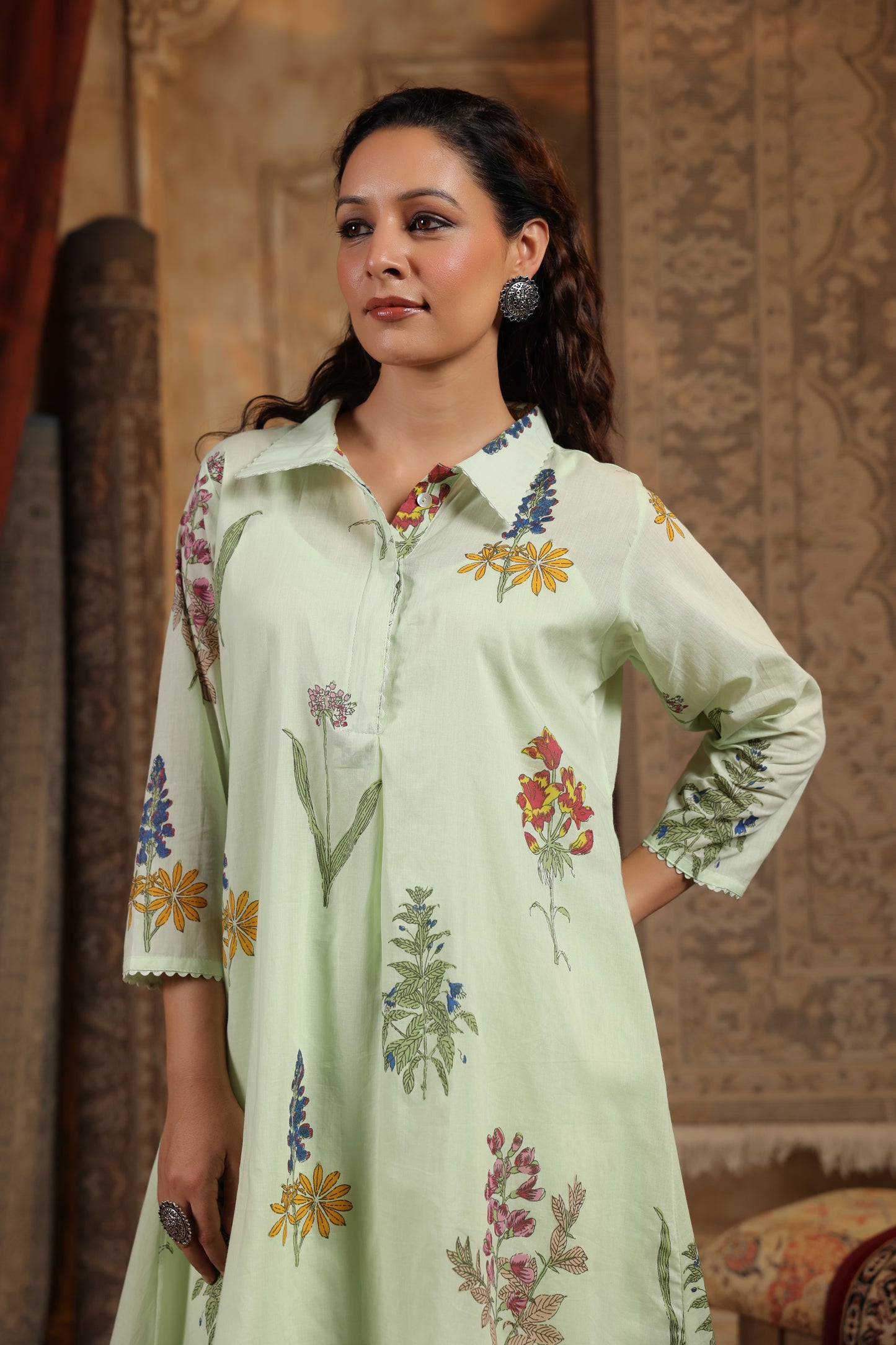 Mul cotton pista green co ord set