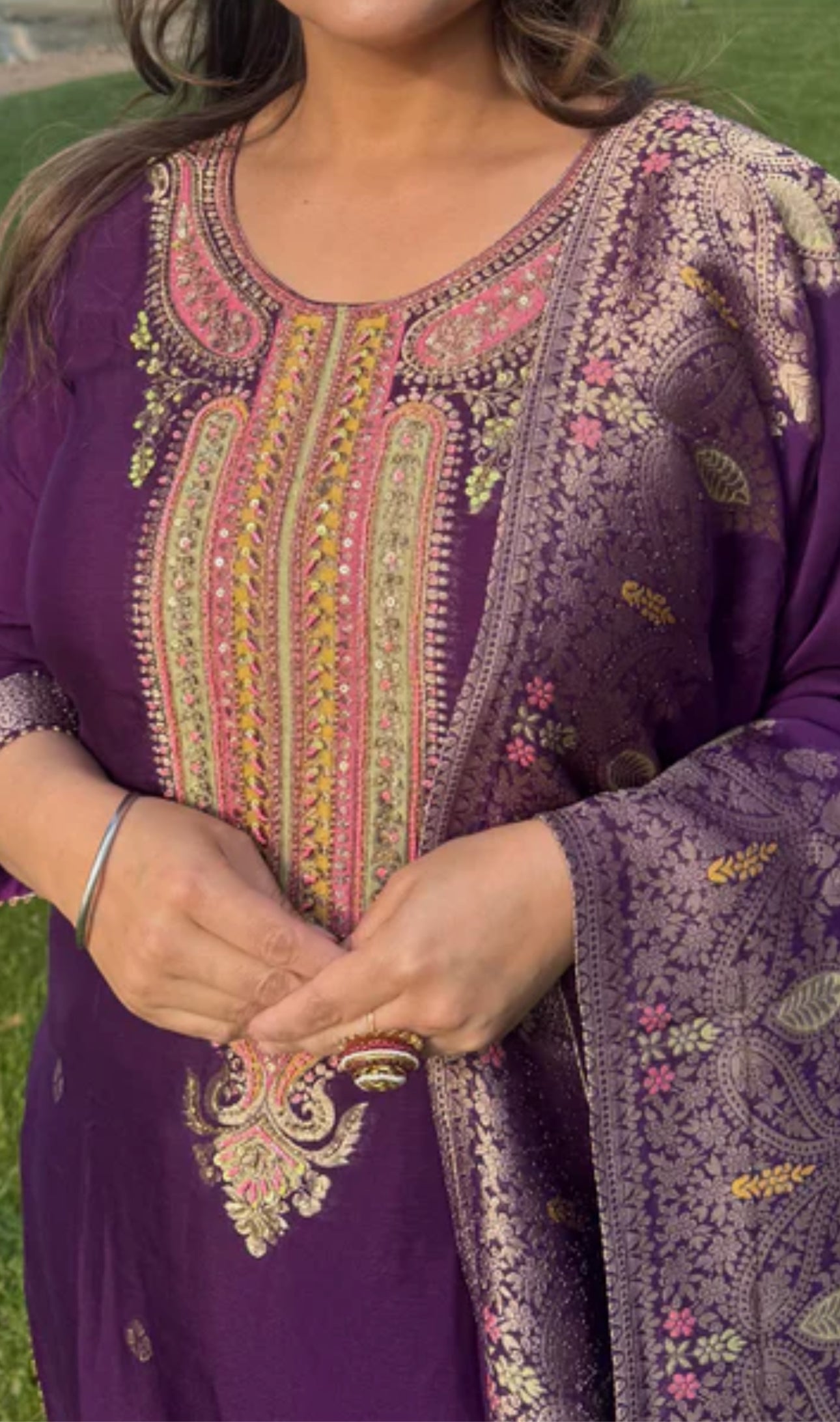 Purple pure banaras silk suit