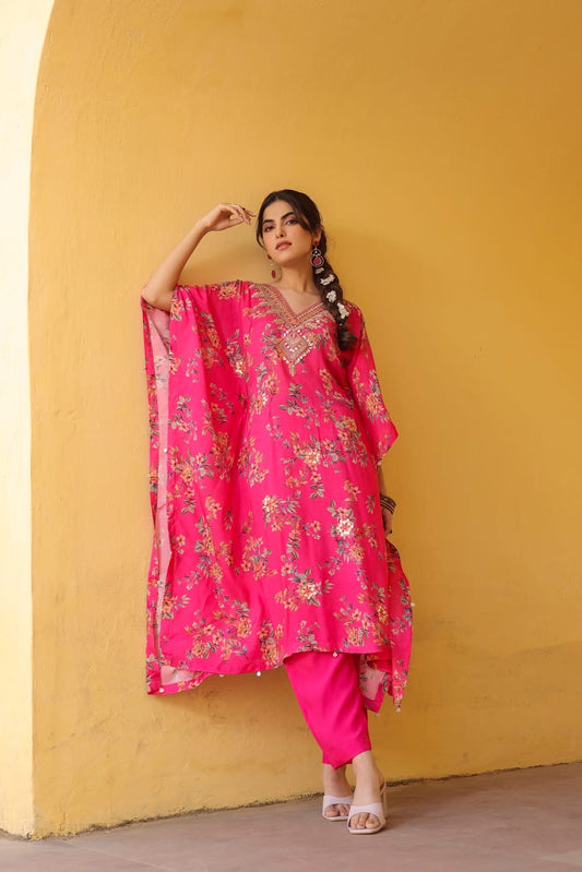 Modal kaftan pink/yellow